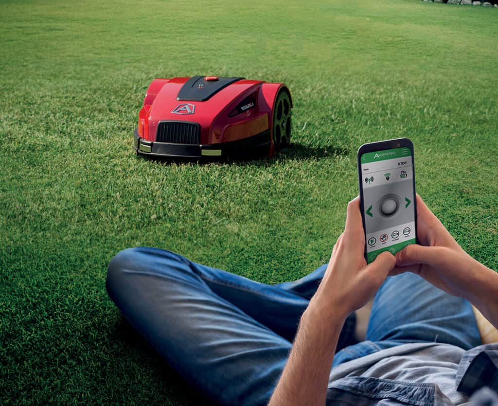 Robot app control feature, a person controlling his mower with the robot app