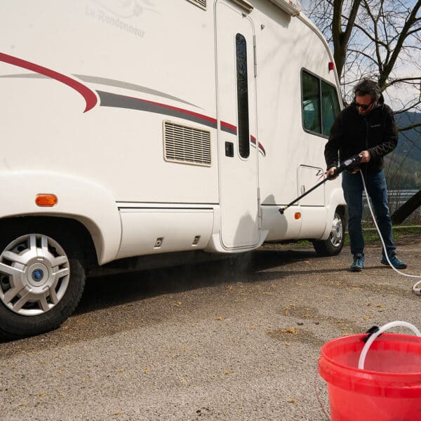 WORX High Flow Hydroshot cleaning van with bucket water
