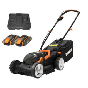 WORX 40V (20V x 2) 34cm Cordless Push Lawn Mower with 2x 2.5Ah POWERSHARE™ Batteries & Dual Port Charger