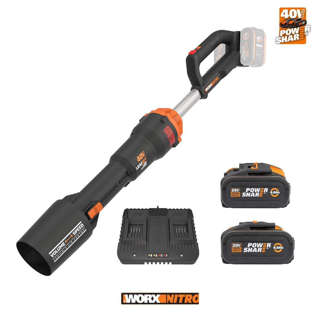 40V WORX NITRO Cordless LEAFJET Blower Kit with 5Ah PRO POWERSHARE Batteries & 4A Dual Charger – WG585E.B4